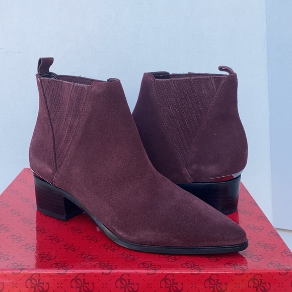 New GUESS Safarri Dark Red Suede Women's Booties - Picture 1 of 10